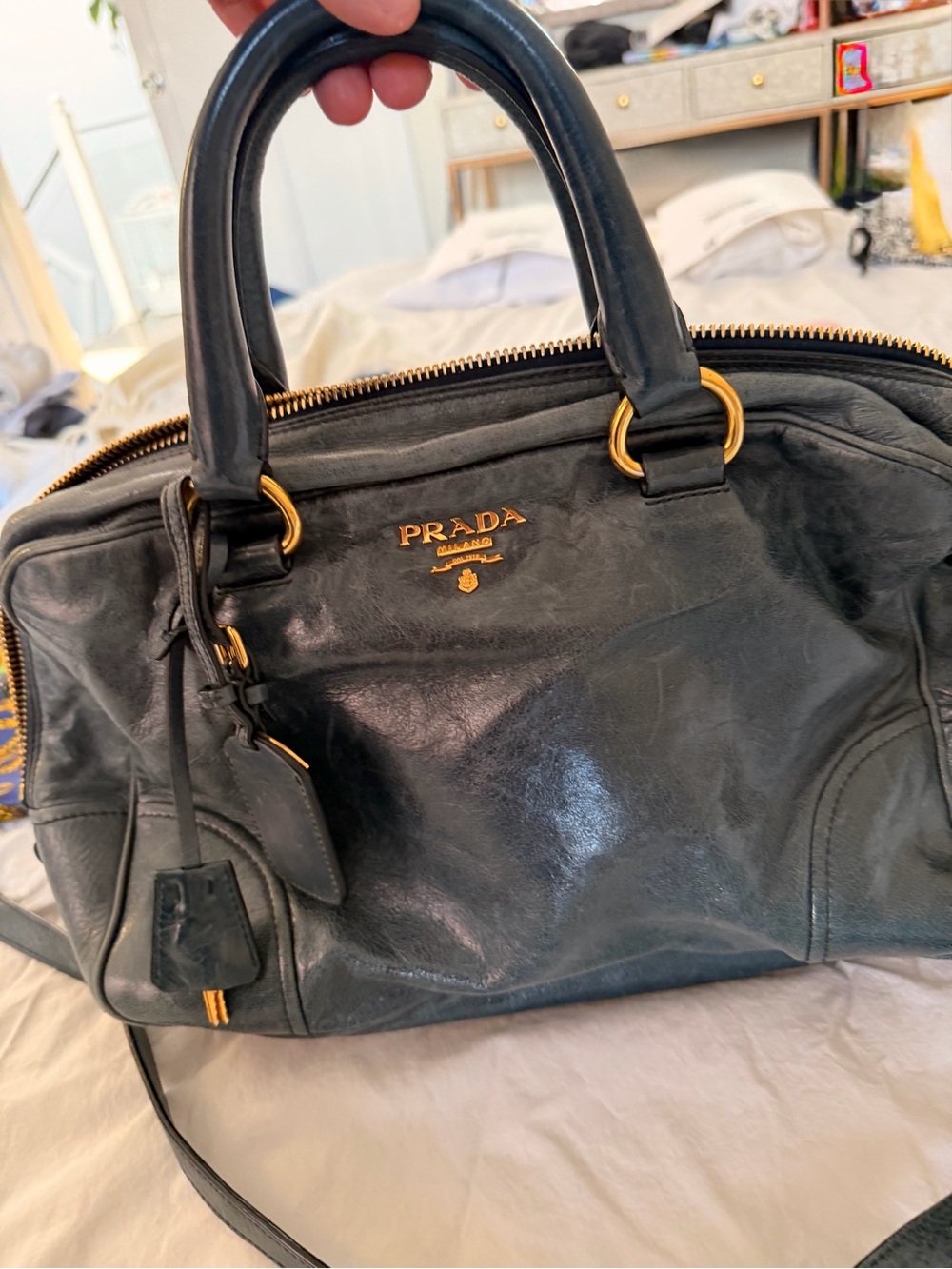 Prada Leather Duffel with Gold-Tone Hardware